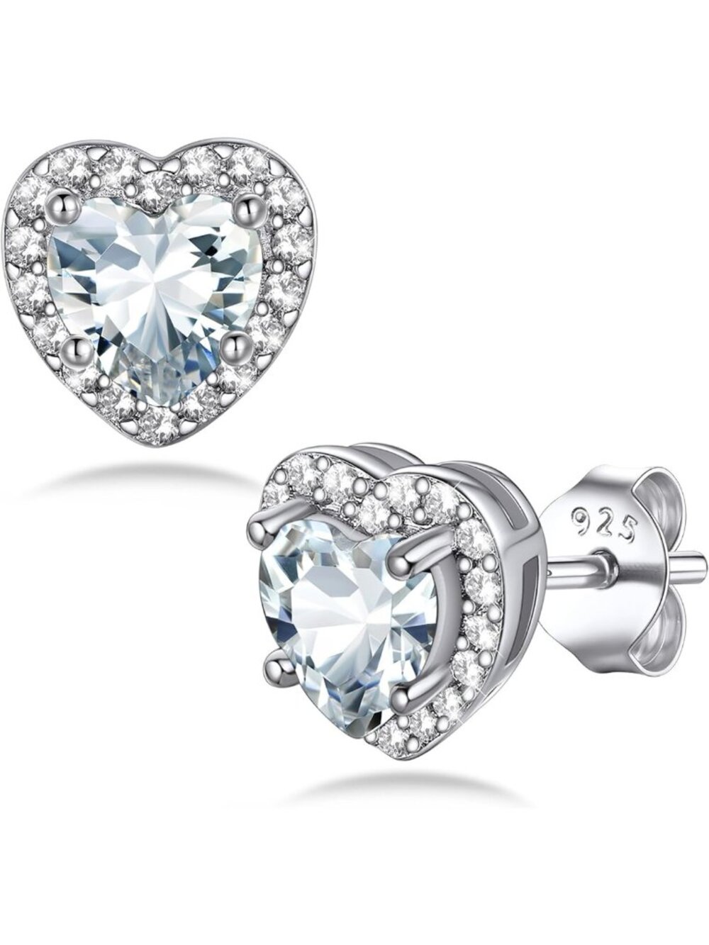 925 Sterling Silver Birthstone Stud Earrings for Women - Heart, Round, Teardrop